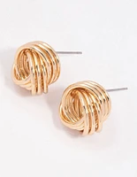 Gold Triple Strand Knotted Stud Earrings