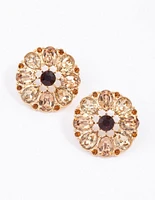 Gold Flower Encrusted Stud Earrings