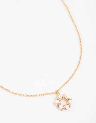 Gold Open Pearl Circle Short Necklace