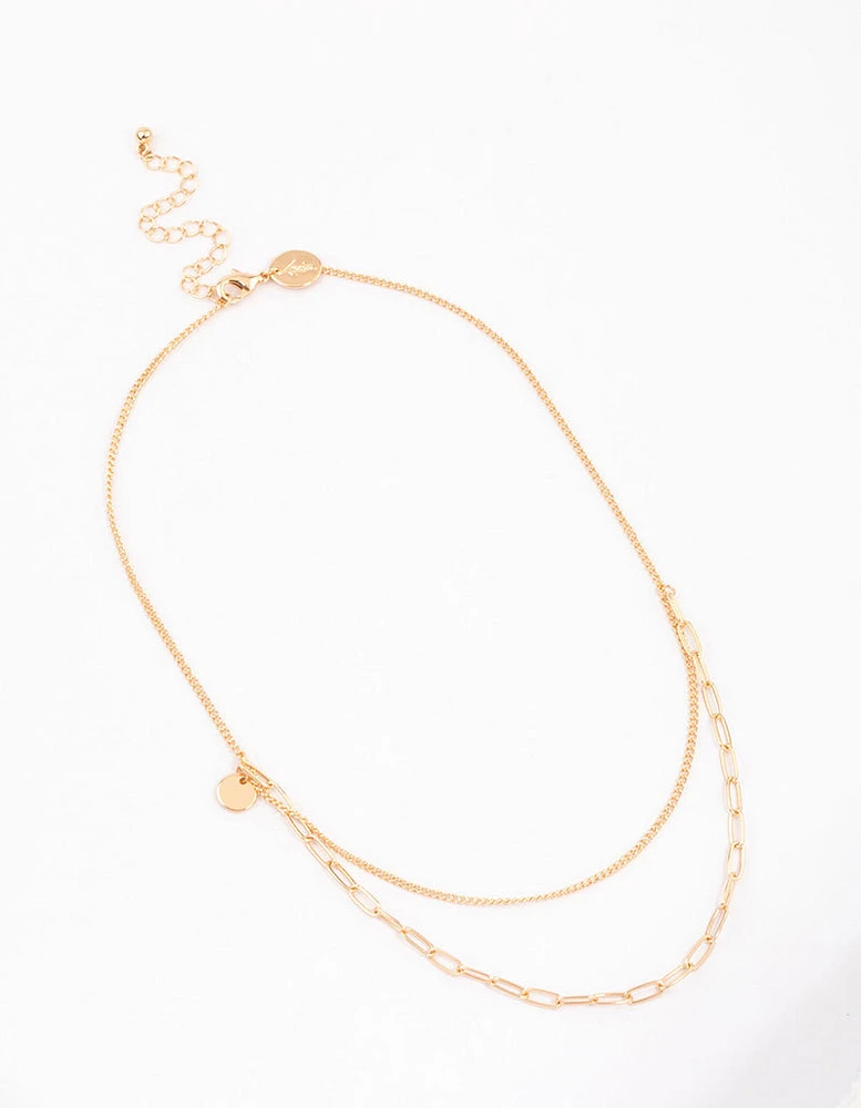 Gold Curb & Cable Layered Necklace