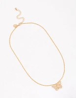 Gold Diamante Open Butterfly Short Necklace