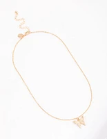 Gold Diamante & Enamel Butterfly Short Necklace