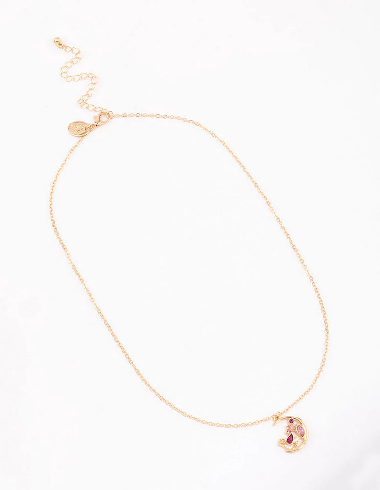 Gold Diamante Moon Crescent Necklace