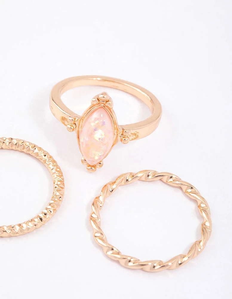 Gold Marquise Opal Twisted Ring Pack