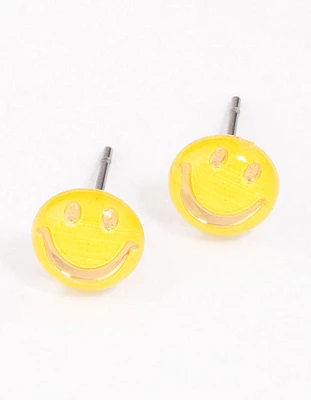 Yellow Happy Face Stud Earrings