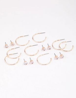 Rose Gold Classic Diamante & Hoop Earrings 8-Pack