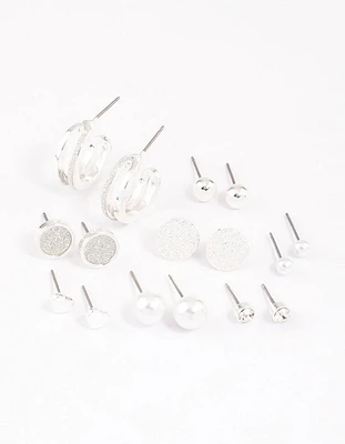 Silver Glitter Paper Mixed Earrings 8-Pack