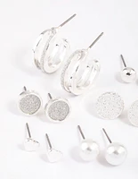 Silver Glitter Paper Mixed Earrings 8-Pack