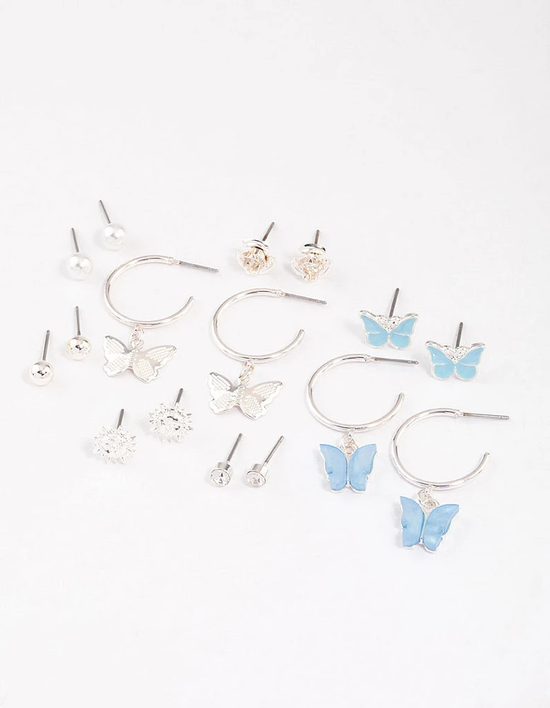 Silver Mixed Butterfly Garden Earrings 8-Pack