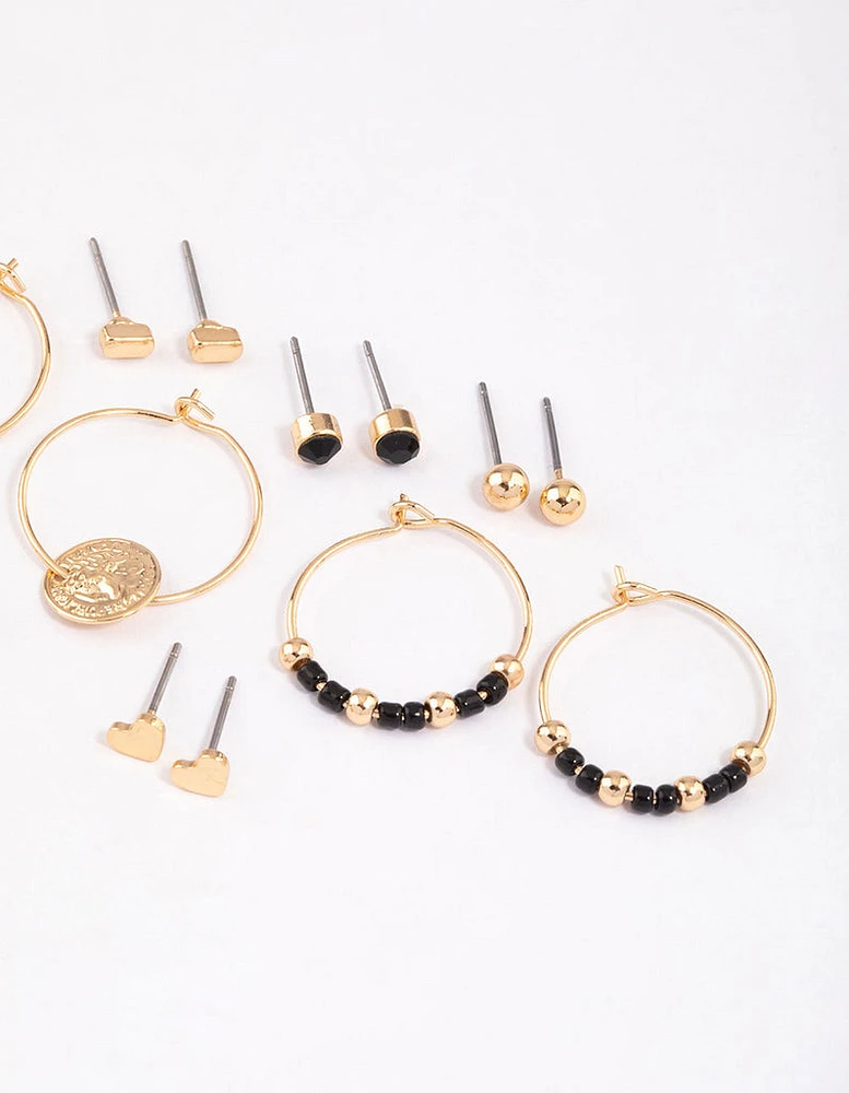 Gold Beaded & Coin Earrings 8-Pack