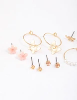 Gold Pearl Butterfly & Flower Earrings 8-Pack