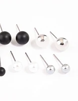 Mixed Metal Pearl & Ball Stud Earrings 8-Pack