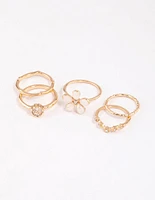 Gold Opal Flower & Diamante Ring Pack