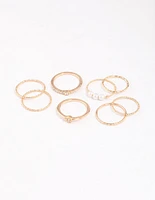 Gold Fine Diamante Cut Pearl Ring Pack