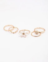 Gold Opal Flower & Diamante Ring Pack
