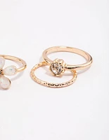 Gold Opal Flower & Diamante Ring Pack