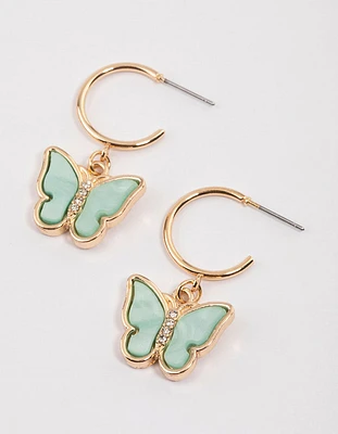 Green Acrylic Butterfly Huggie Earrings