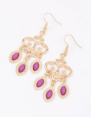 Pink Filigree Teardrop Marquise Drop Earrings