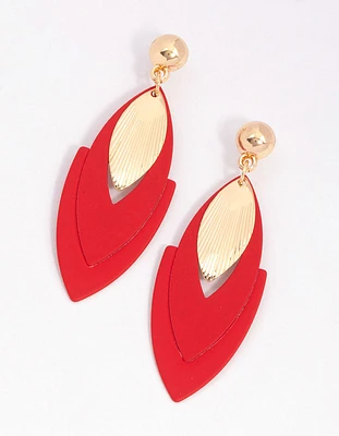 Gold Leaf & Red Arrow Drop Earrings