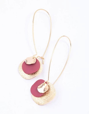 Red Triple Disc Cluster Drop Earrings