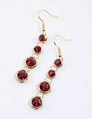 Red Graduating Round Diamante Drop Earrings