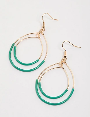 Green Wire Open Pear Drop Earrings