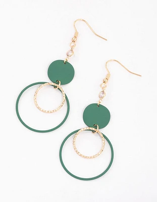 Green Disc & Open Circle Drop Earrings