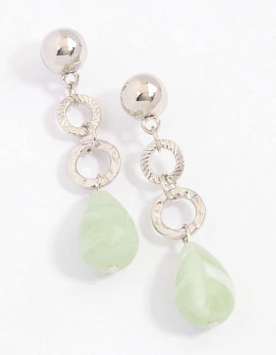 Green Chain Link & Beaded Drop Earrings