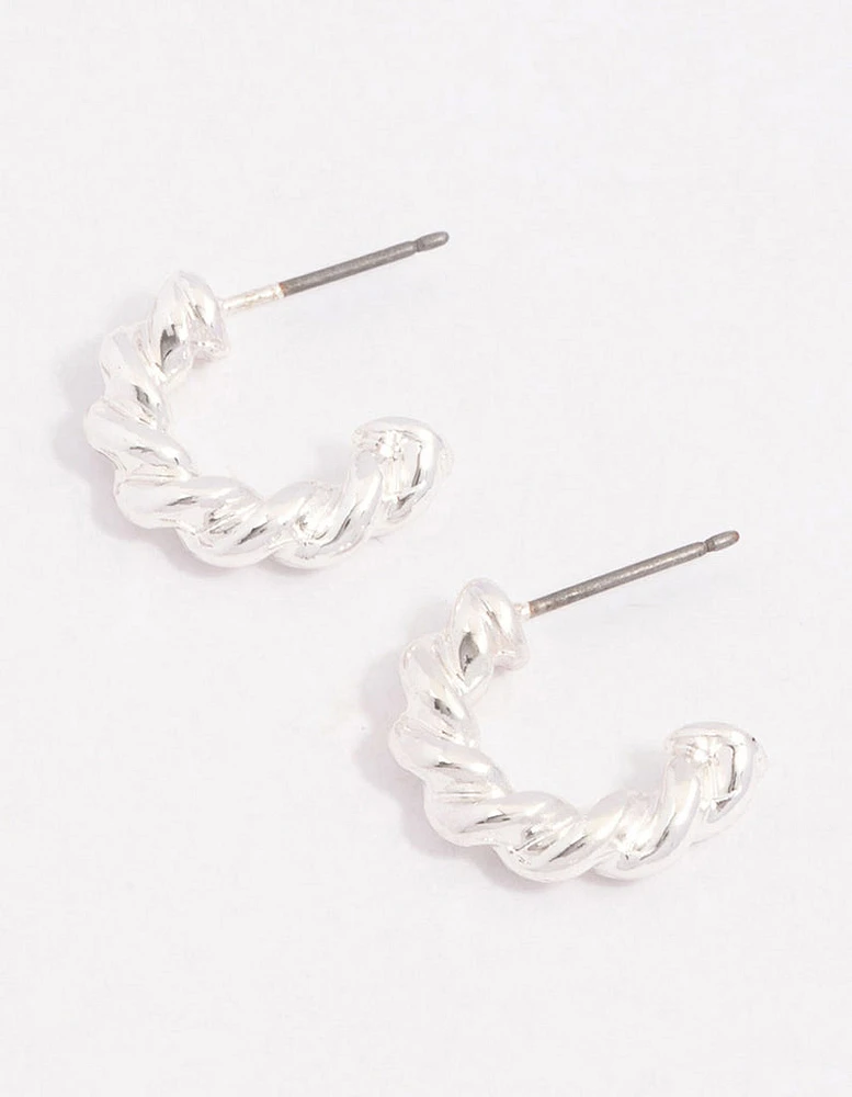 Silver Chubby Twisted Hoop Earrings