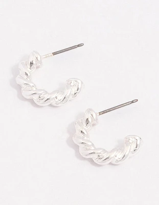 Silver Chubby Twisted Hoop Earrings