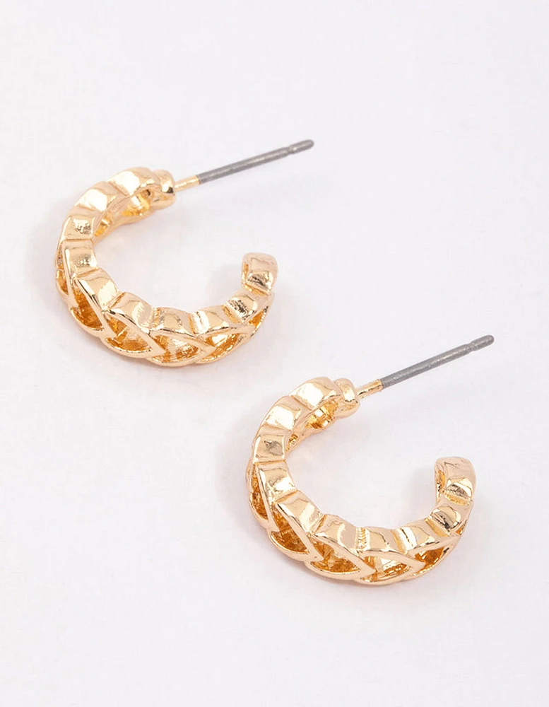 Gold Heart Link Hoop Earrings