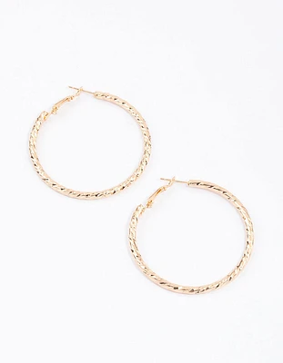 Gold Diamond Cut Hoop Earrings