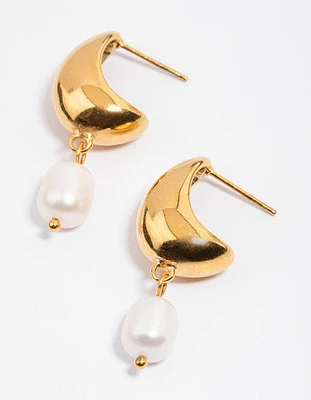 Gold Plated Stainless Steel Freshwater Pearl & Bubble Hoop Earrings