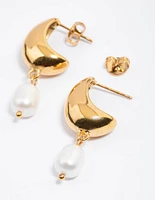 Gold Plated Stainless Steel Freshwater Pearl & Bubble Hoop Earrings