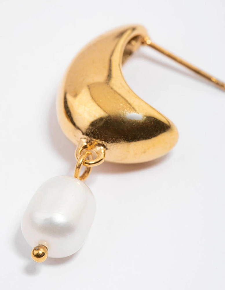 Gold Plated Stainless Steel Freshwater Pearl & Bubble Hoop Earrings