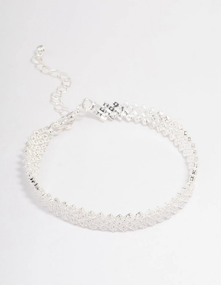 Silver Plated Round Stone Diagonal Tennis Bracelet