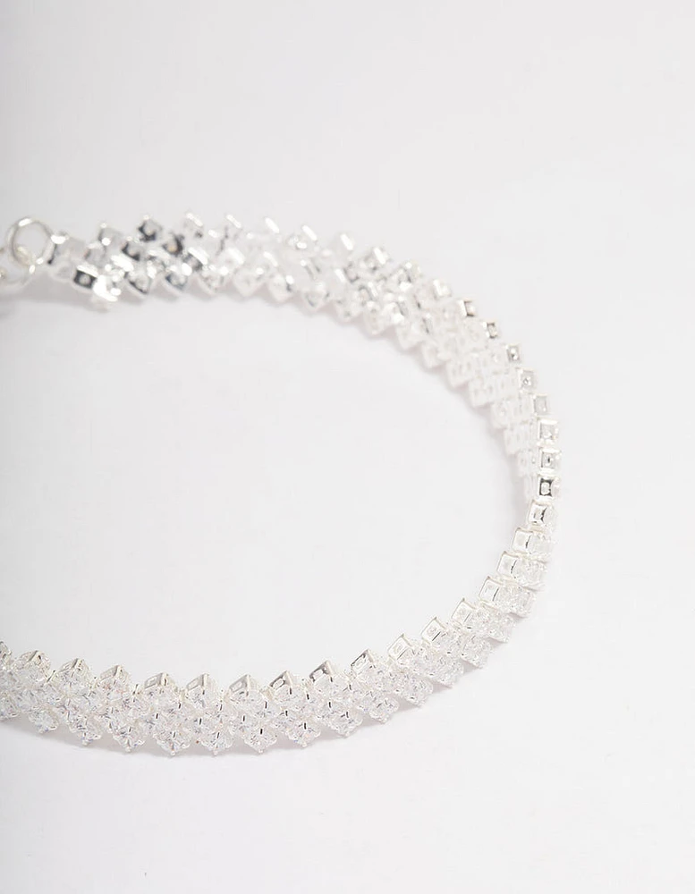 Silver Plated Round Stone Diagonal Tennis Bracelet