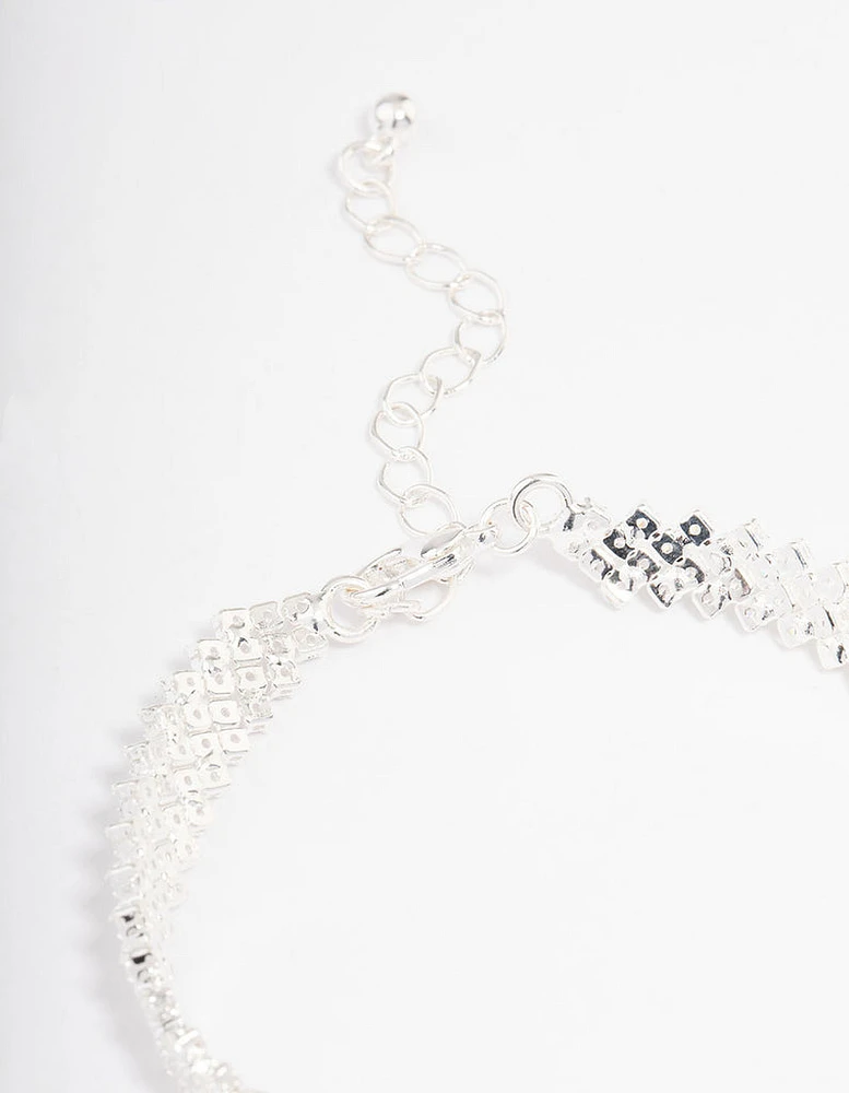 Silver Plated Round Stone Diagonal Tennis Bracelet