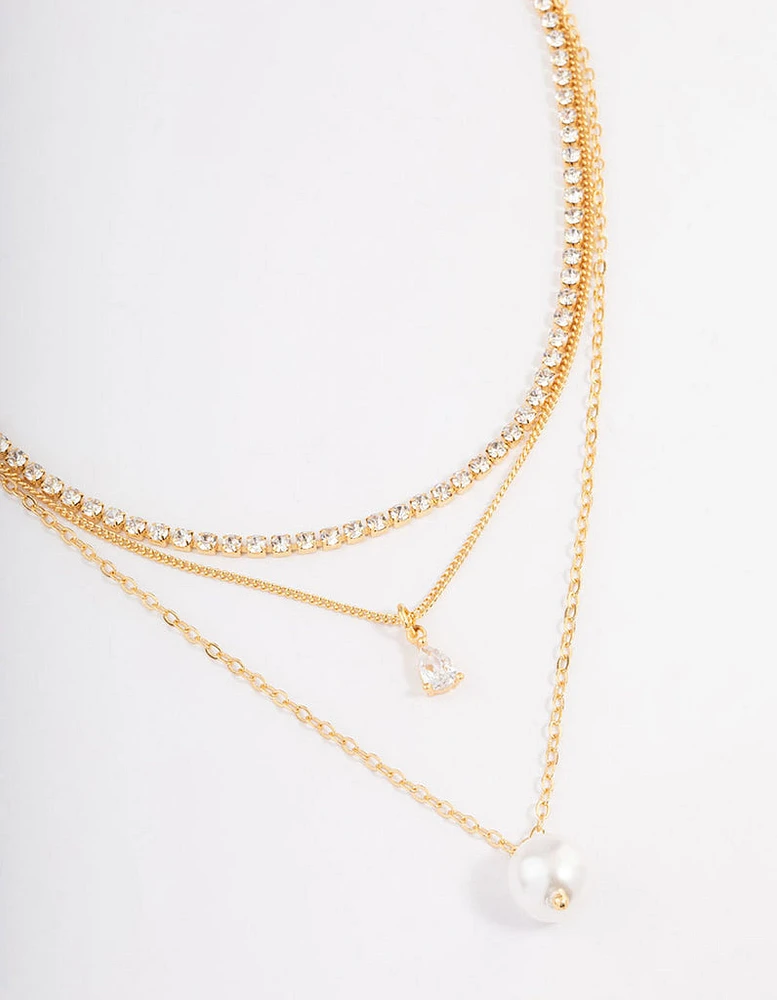 Gold Plated Cupchain Diamante & Freshwater Pearl Necklace