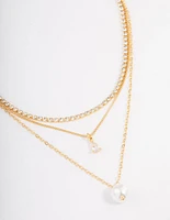 Gold Plated Cupchain Diamante & Freshwater Pearl Necklace