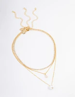Gold Plated Cupchain Diamante & Freshwater Pearl Necklace