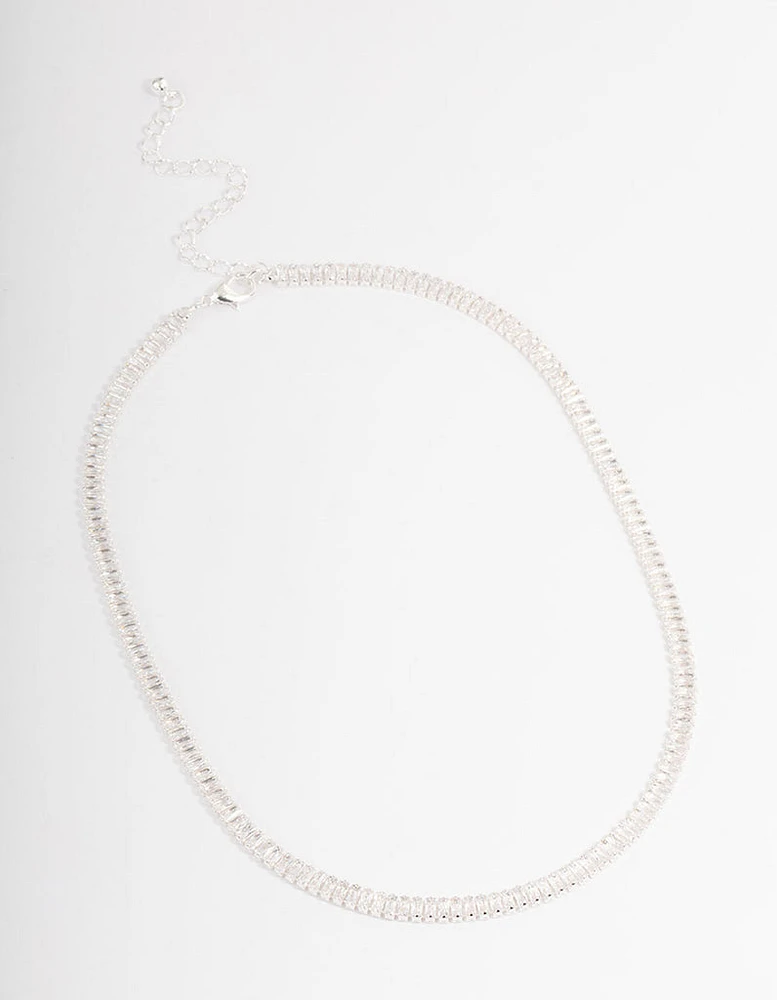 Silver Plated Cubic Zirconia Baguette Cup Chain Necklace