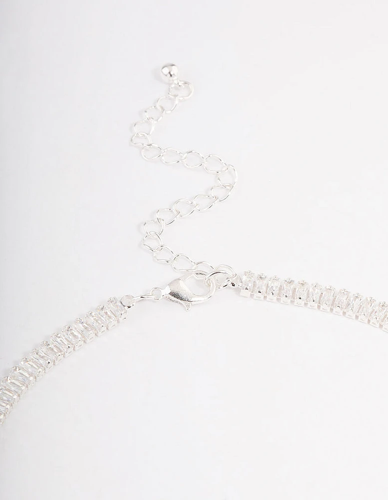 Silver Plated Cubic Zirconia Baguette Cup Chain Necklace