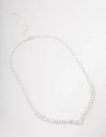 Silver Plated Cubic Zirconia Round & Baguette V-Necklace