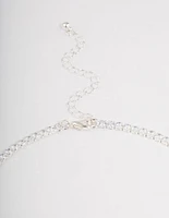 Silver Plated Cubic Zirconia Round & Baguette V-Necklace