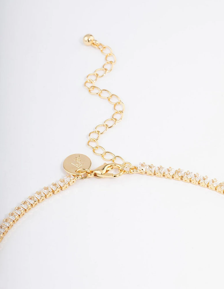 Gold Plated Fine Cubic Zirconia Cupchain Tennis Necklace