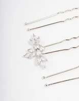 Silver Plated Cubic Zirconia Marquise Leaf Hair Pins Pack