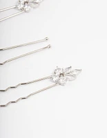 Silver Plated Cubic Zirconia Marquise Leaf Hair Pins Pack