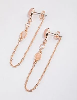 Rose Gold Chain Thread Through Rose Quartz Earrings