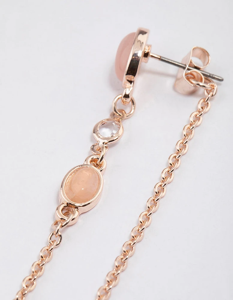 Rose Gold Chain Thread Through Rose Quartz Earrings